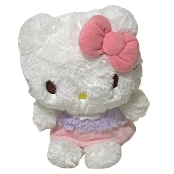 Sanrio Hello Kitty Plush 8" White Spring Soft Eyes Pink Purple Outfit - Picture 1 of 5